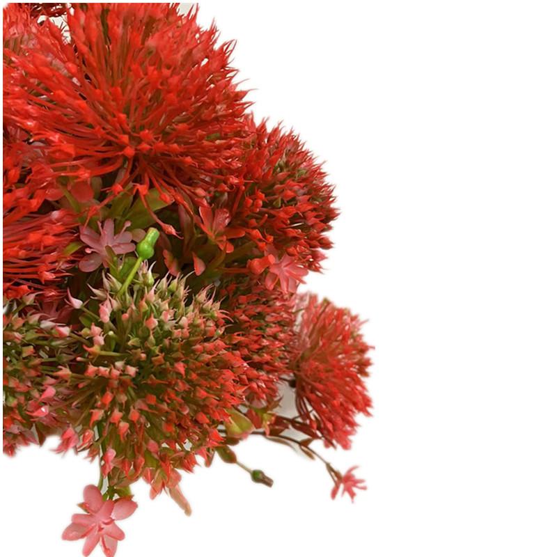One Faux Red Leucospermum Flower Bunch 5 Heads Artificial Dandelion Stem for Wedding Centerpieces Floral Decoration