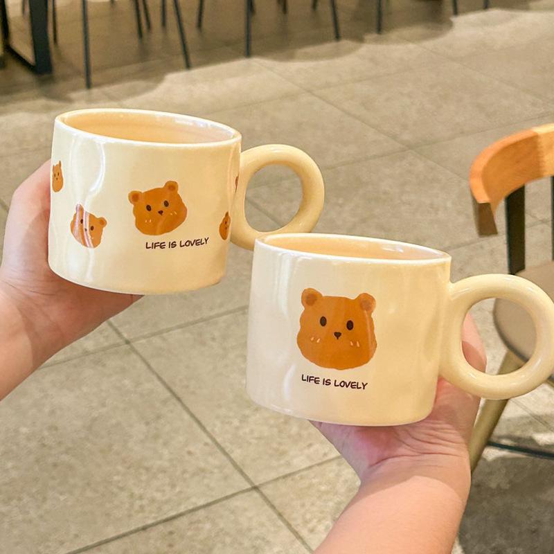 Cute Milk Fufu Bear Cup with Spoon Niche Design Couple Ceramic Mug Appearance Home Breakfast Coffee Cup