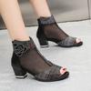 Fashion Women's High Heels 2024 New Open Toe Sexy Outdoor Matching Hollow Breathable Design Summer Fashion Mesh Zipper Women's Boots