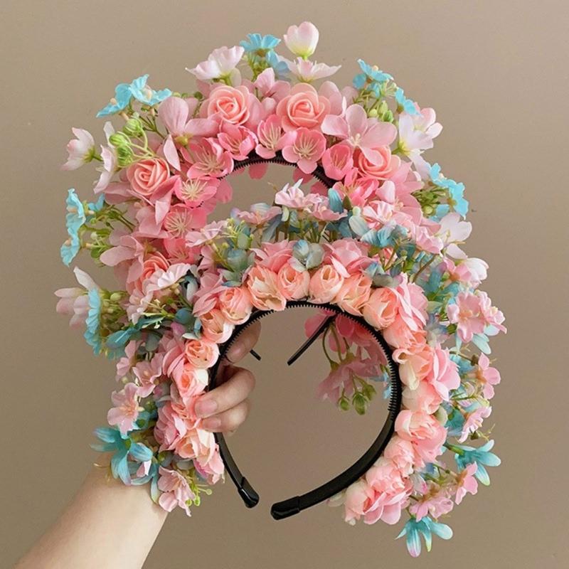 Adjustable Silk Flower Headband Beautiful Flower Hairband Accessory Lovely Flower Embellished Hair Decoration