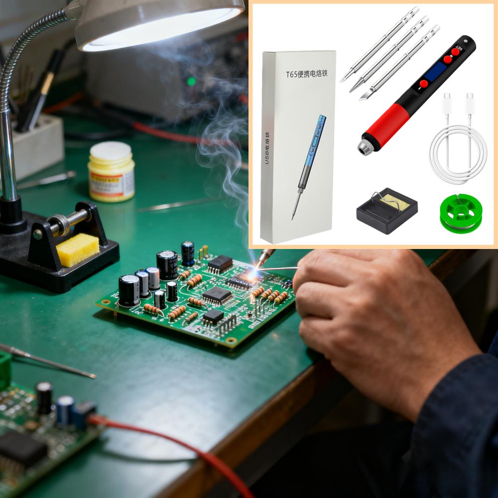 Portable Type-C Soldering Iron Kits With QC PD Fast Charging Adjustable Temperature 180-500C for Electronics Repair DIY Projects