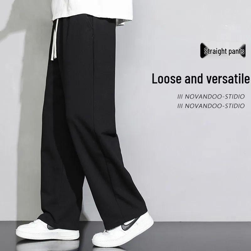 Men's 2026 Gray Loose-Fit Straight-Leg Sweatpants, Wide-Leg Casual Cotton for Spring/Fall