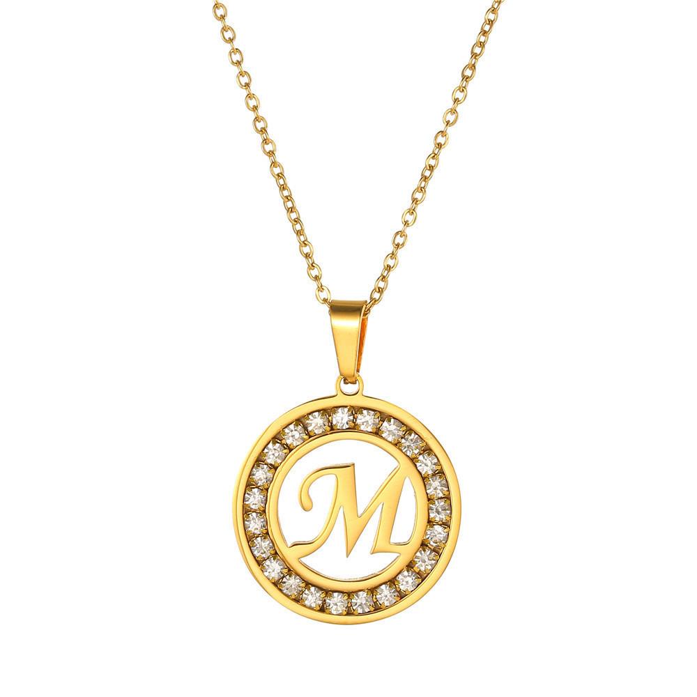 New Initial Letter Name Pendant Female Gold Color Stainless Steel A-Z Alphabet Round Necklace for Women Jewelry Gift