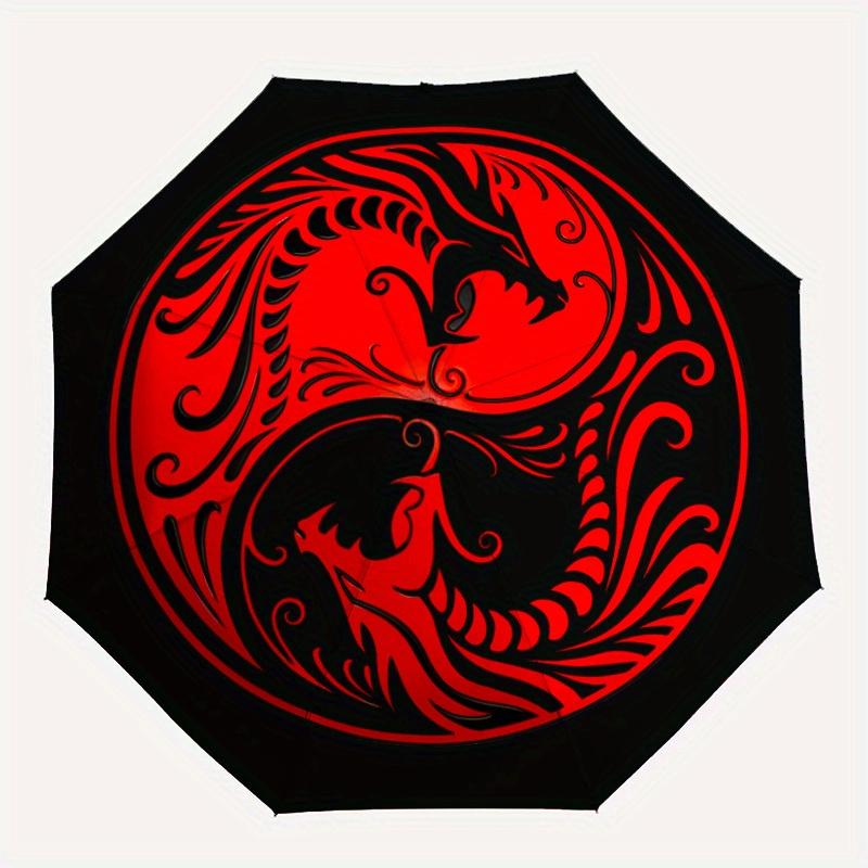 

1pc Yin Yang Dragons Automatic Open/close, Heavy-Duty Iron Frame & 8-Rib structure, Compact Folding Umbrella for Women/Men, All-Season Travel, Hallowe