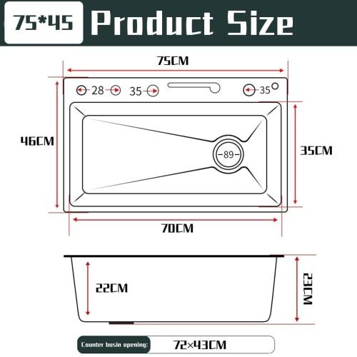 Black Nano Kitchen Sink, 304 Stainless Steel Waterfall Sink, Single Bowl Workstation Kitchen Sink with Multifunction Digital Display, Fly Rain, and Pu