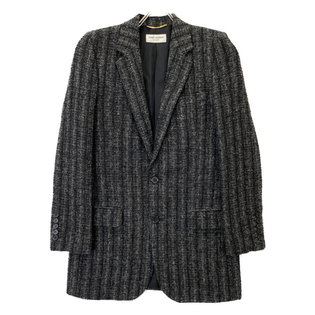SAINT LAURENT PARIS 2015 394625 Mohair Tailored Jacket Jacket 34 Black Gray CheckUsed