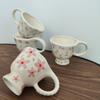 2pc,Floral pattern,Hand-kneaded,Flower,Fresh and elegant,Mug,Coffee cup,Goblet,French-style,Underglaze color,Hua Hua
