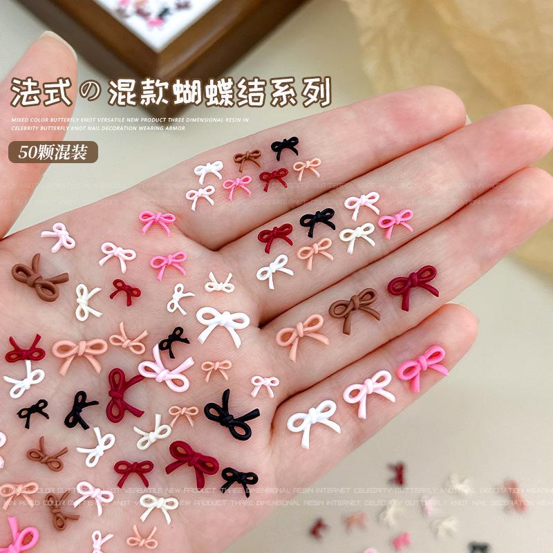 Mixed Cute Mini Colorful Resin Line Bowknot Bow Tie Ribbon Nail Art Decorations DIY Manicure Rhinestones Accessories