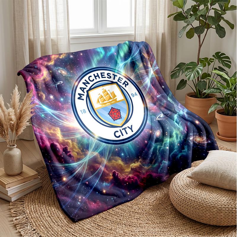 Manchester City Theme Blanket Soft Flannel Blanket Plush Throw Blanket Cozy Sofa Bed Blanket for Home Decor