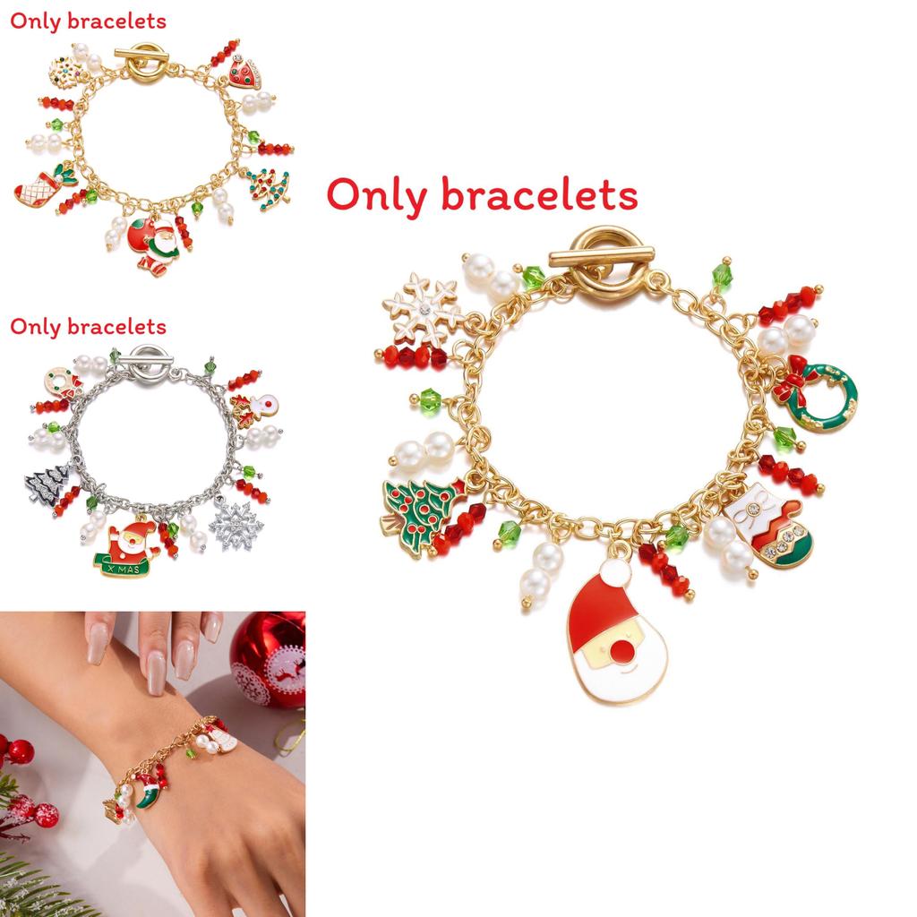 Pulseira de Charme de Natal Para Mulheres Com Pingente de Floco de Neve Veado Papai Noel Feita à Mão