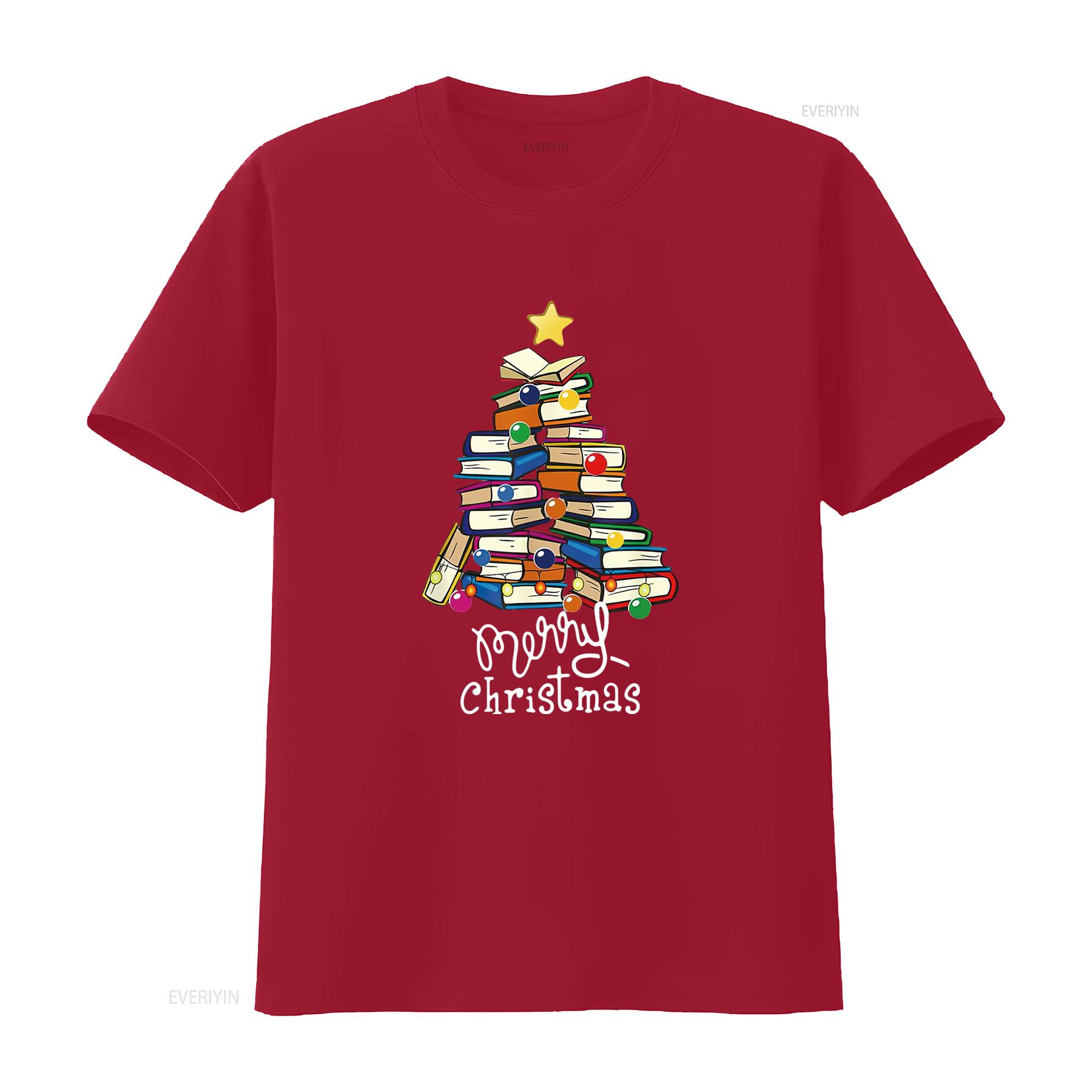 Merry Christmas Tree T Shirt Love Reading Books Librarian Nerd vintage Washed streetwear Versatile Slightly graphic Breathable S