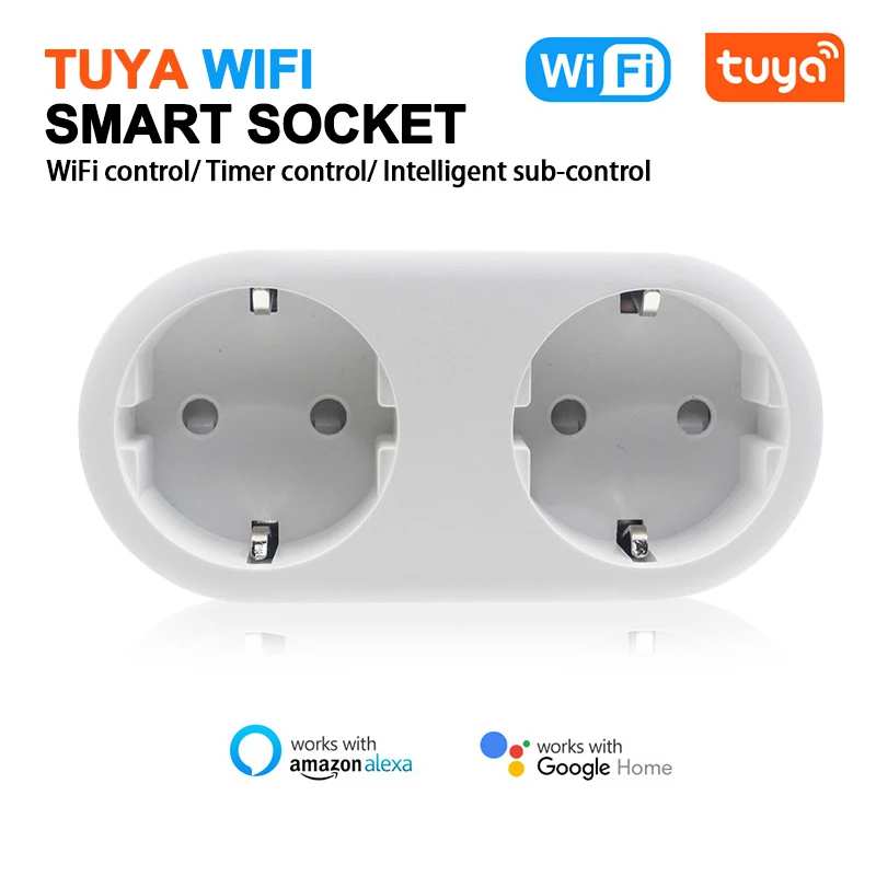 

Умная розетка Tuya 2 в 1, Wi-Fi, двойная розетка, вилка европейского стандарта, голосовое управление, беспроводная умная розетка, приложение, дистанционное управление, работает с Alexa Google Home
