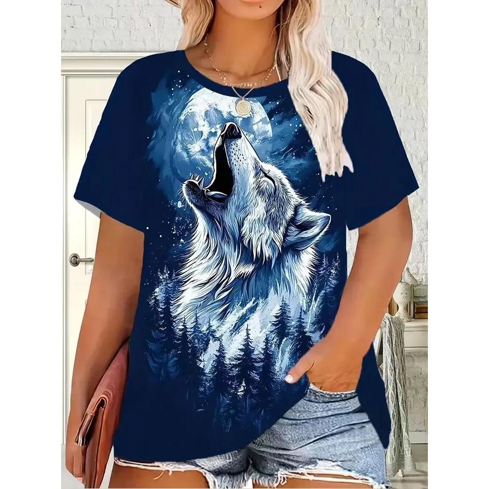 Women's Animal Print Top Casual Versatile Short Sleeve Fashion Crew Neck Breathable T-Shirts Women’s