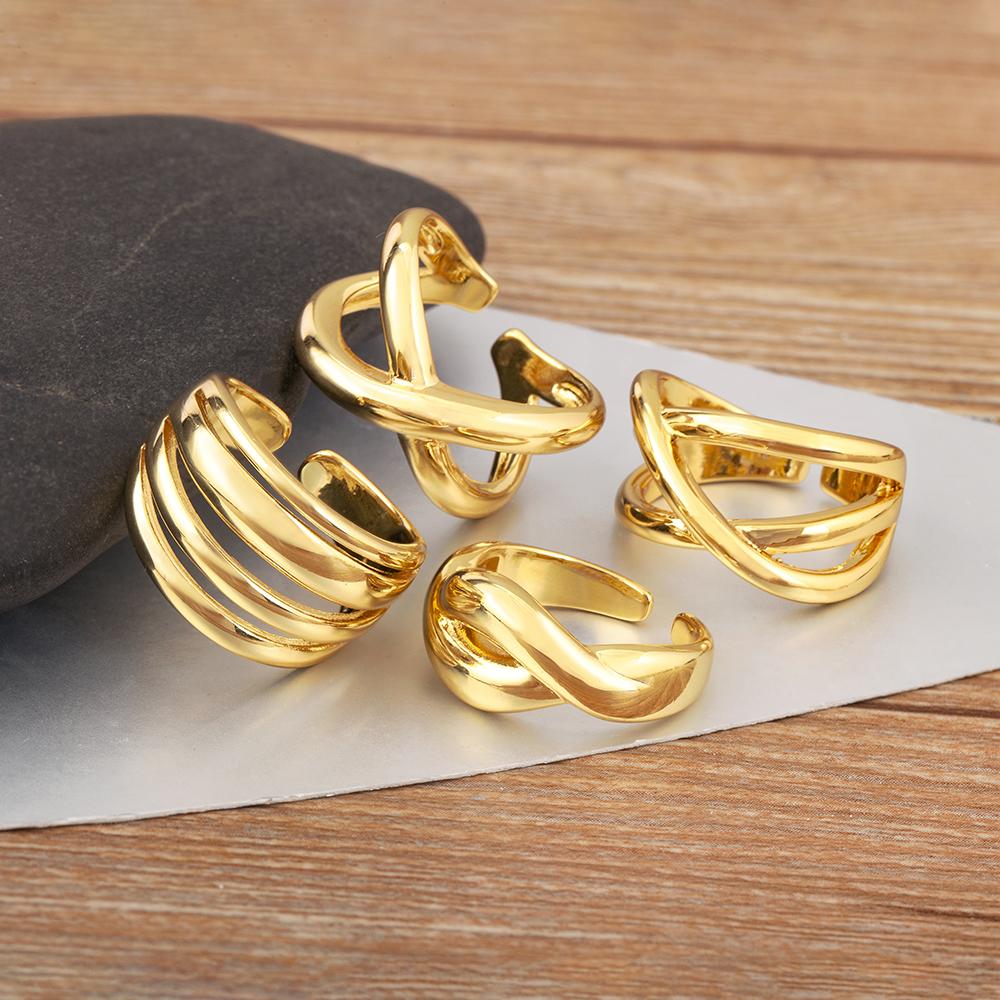 Nidin High Quality 8 Styles Irregular Geometric Multilayer Open Rings Adjustable For Female Male Punk Style Finger Jewelry Gifts