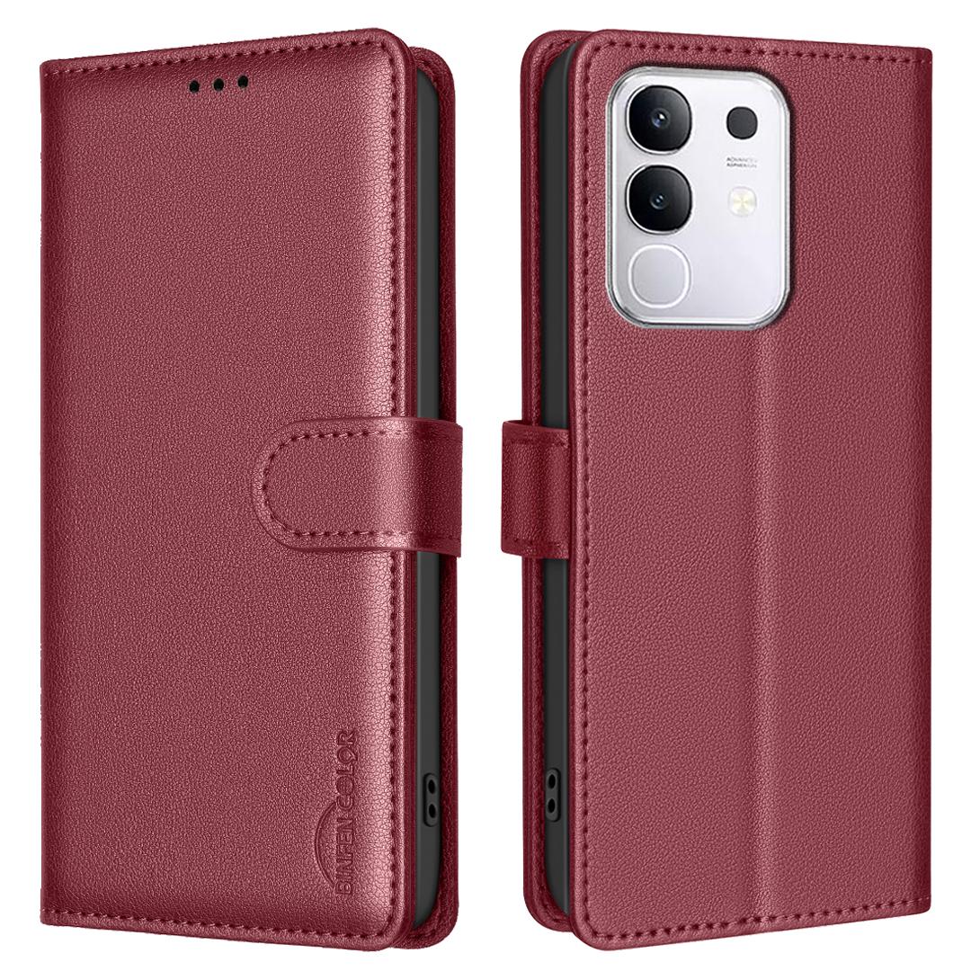 

BINFEN COLOR BF32 For vivo Y29 4G Leather Case Wallet RFID Blocking Phone Cover Red