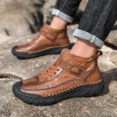 Fashion Mens Outdoor Boots Luxury Handmade Leather Platform Hiking Boots for Men Casual Shoes High Quality Warm Male Ankle Boots Size 48