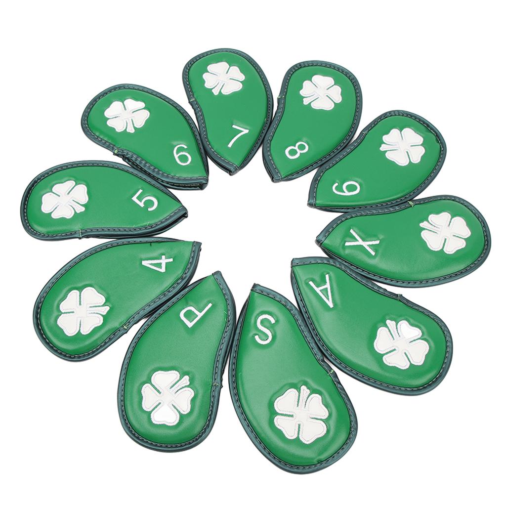 10 PCS Golf Club Head Covers Four Leaf Clover Pattern PU Waterproof Delicate Golf Iron Covers Set