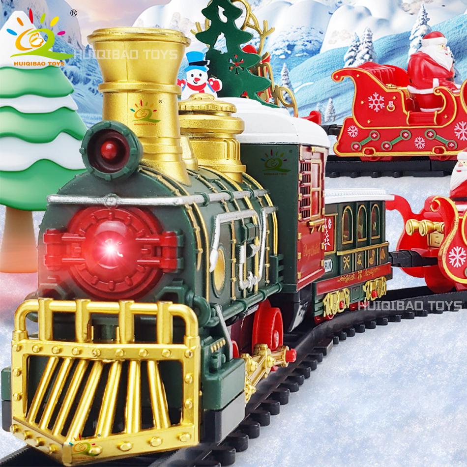 Non-Toxic Christmas Tree Electric Train Tracks Set Santa Claus Cargo Cars With Xmas Sounds Lights Toys For Adult New Year Gift