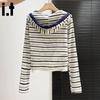 CHOCOOLATE Women's Fake Two-Piece Striped Hooded Long Sleeve T-Shirt