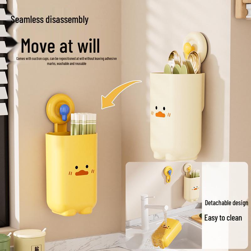 Cartoon Suction Cup Wall-Mounted Chopstick and Spoon Holder