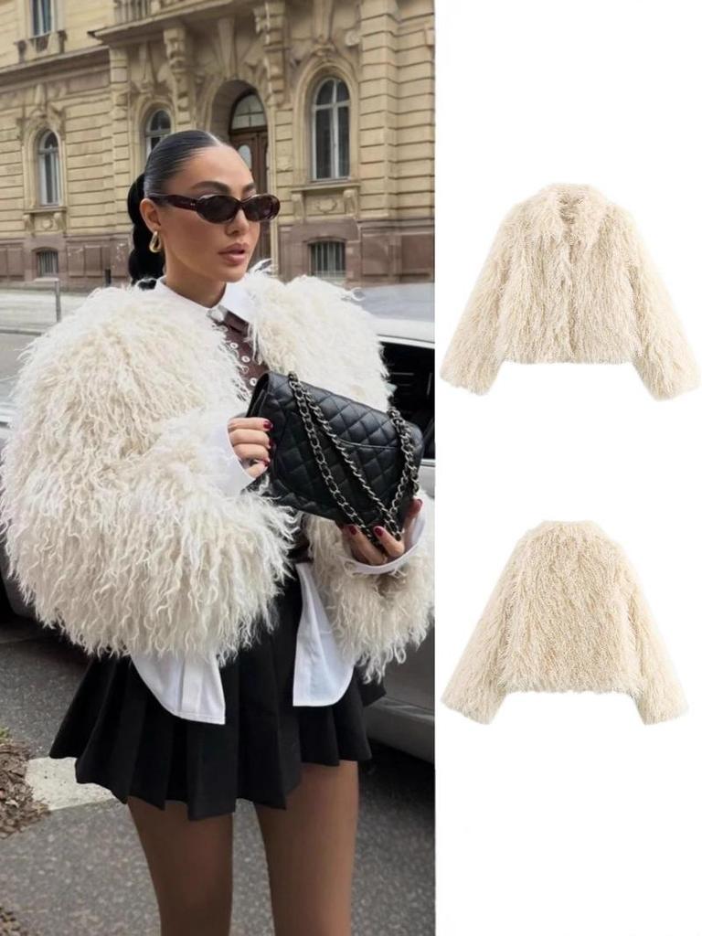 European and American Women's Fashion Faux Fur Turn-Down Collar Long Sleeve Autumn/Winter Coat