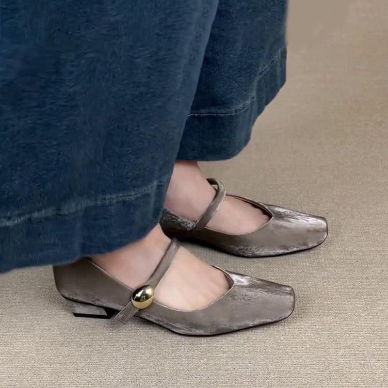 Hot Selling Summer 2025 Square Toe Woman Shoes Comfortable Elegant Sneaker Shallow Pearl Buckle Strap Dress Low Heels Mary Janes