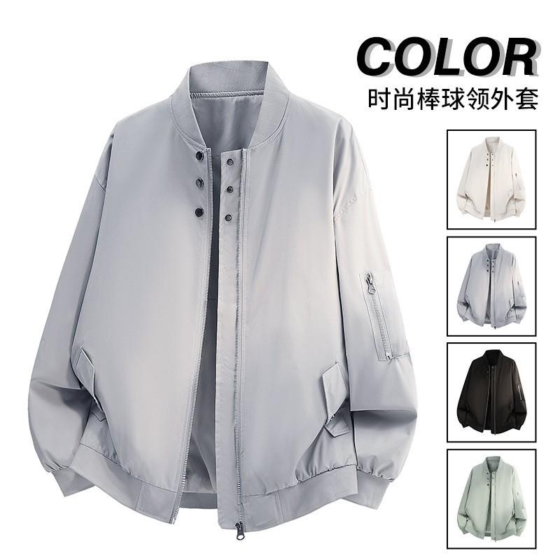 Mens High Street Stand Collar Workwear Pilot Jacket Baseball Style Loose Fit Casual Outerwear