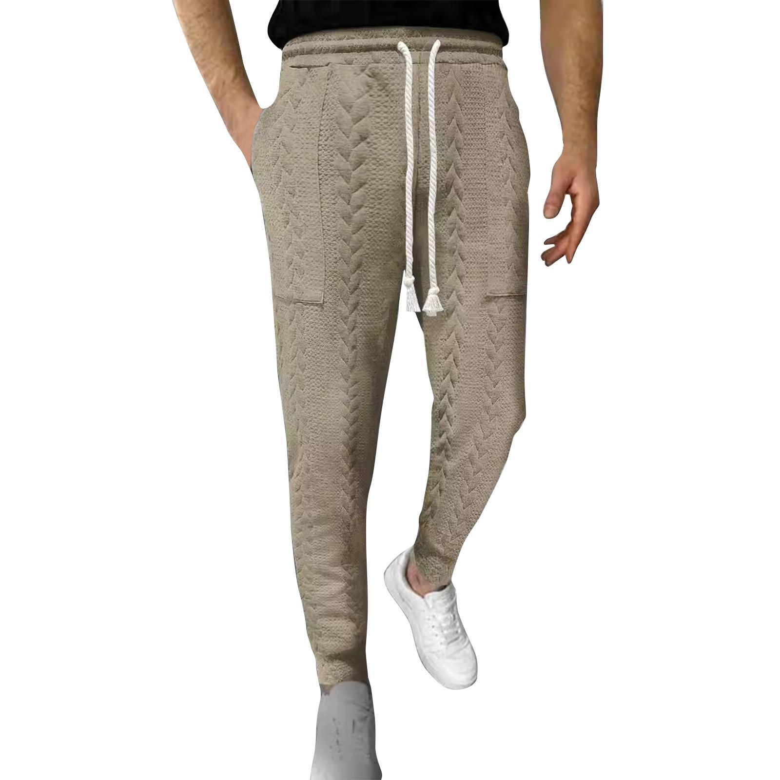 

Мужские повседневные однотонные прямые удобные брюки со шнурком S хаки