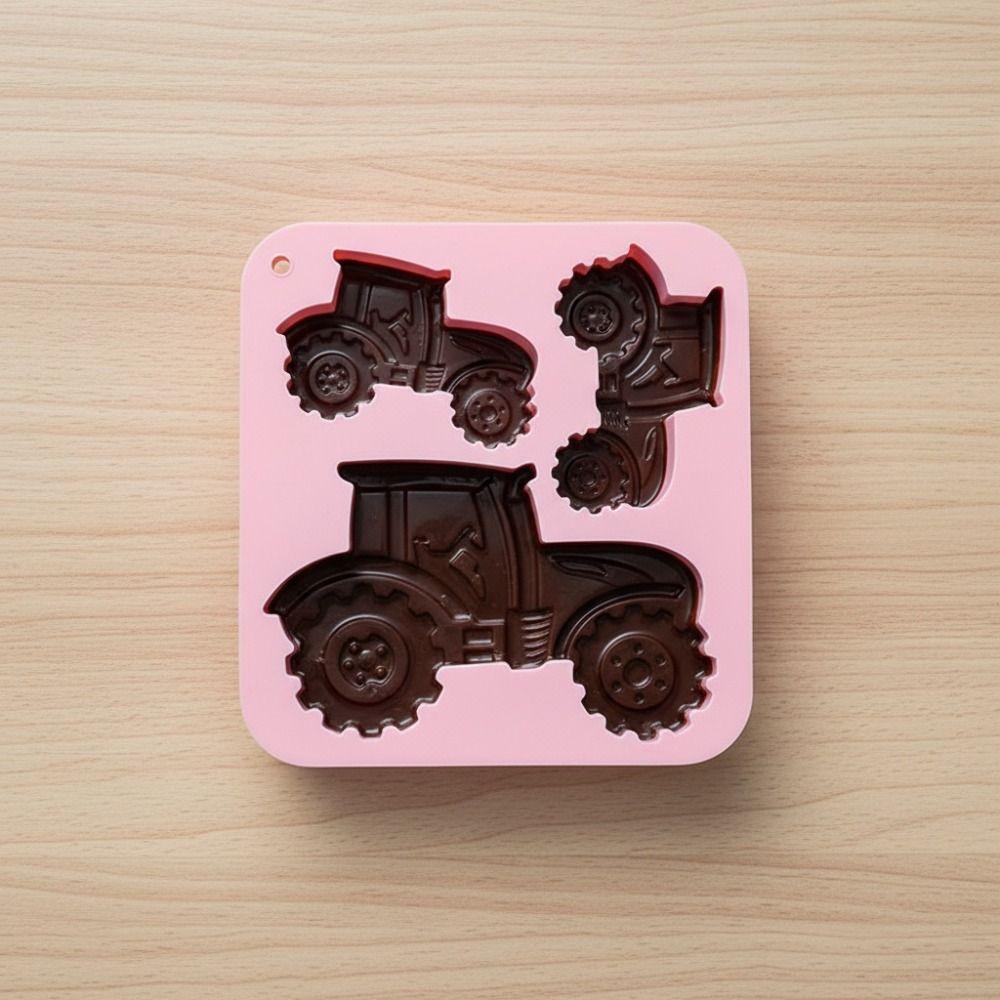 3-Cavity Tractor-Shaped Silicone Cookies Mold Heat/Cold Resistant Farm Theme Fondant Cake Mold Easy De-molding Resilient