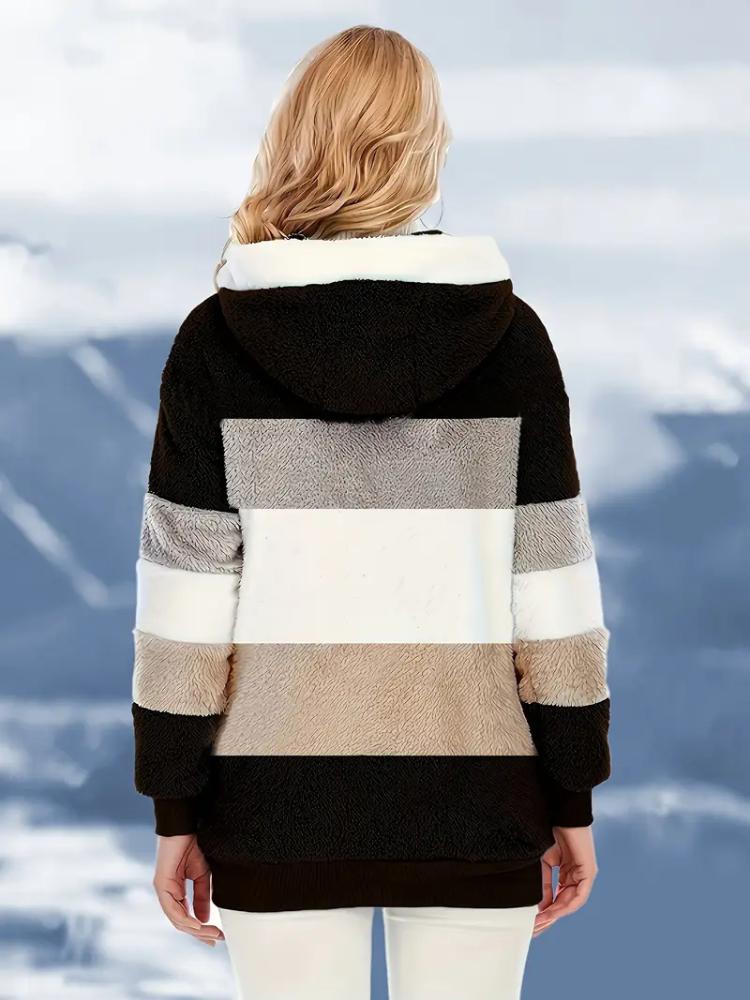 Elegante Damen Fleece-gefütterte Kapuzenjacke mit Reißverschlusstaschen - Kuschelig & Warm für Herbst/Winter, Maschinenwaschbar