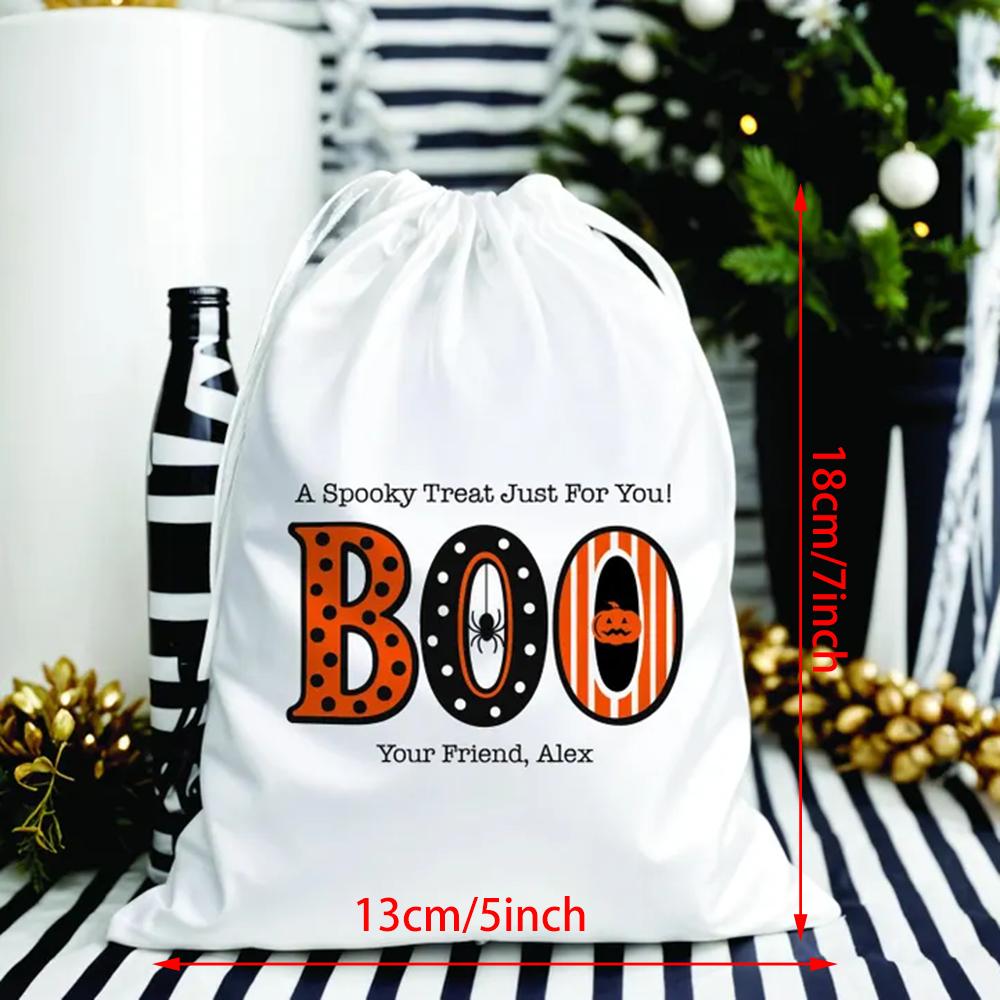 Custom 5Pcs Treat Bag BOO Trick or Treat Halloween Party Decor Drawstring Candy Bag Halloween Gift Autumn Holiday Kids Favors