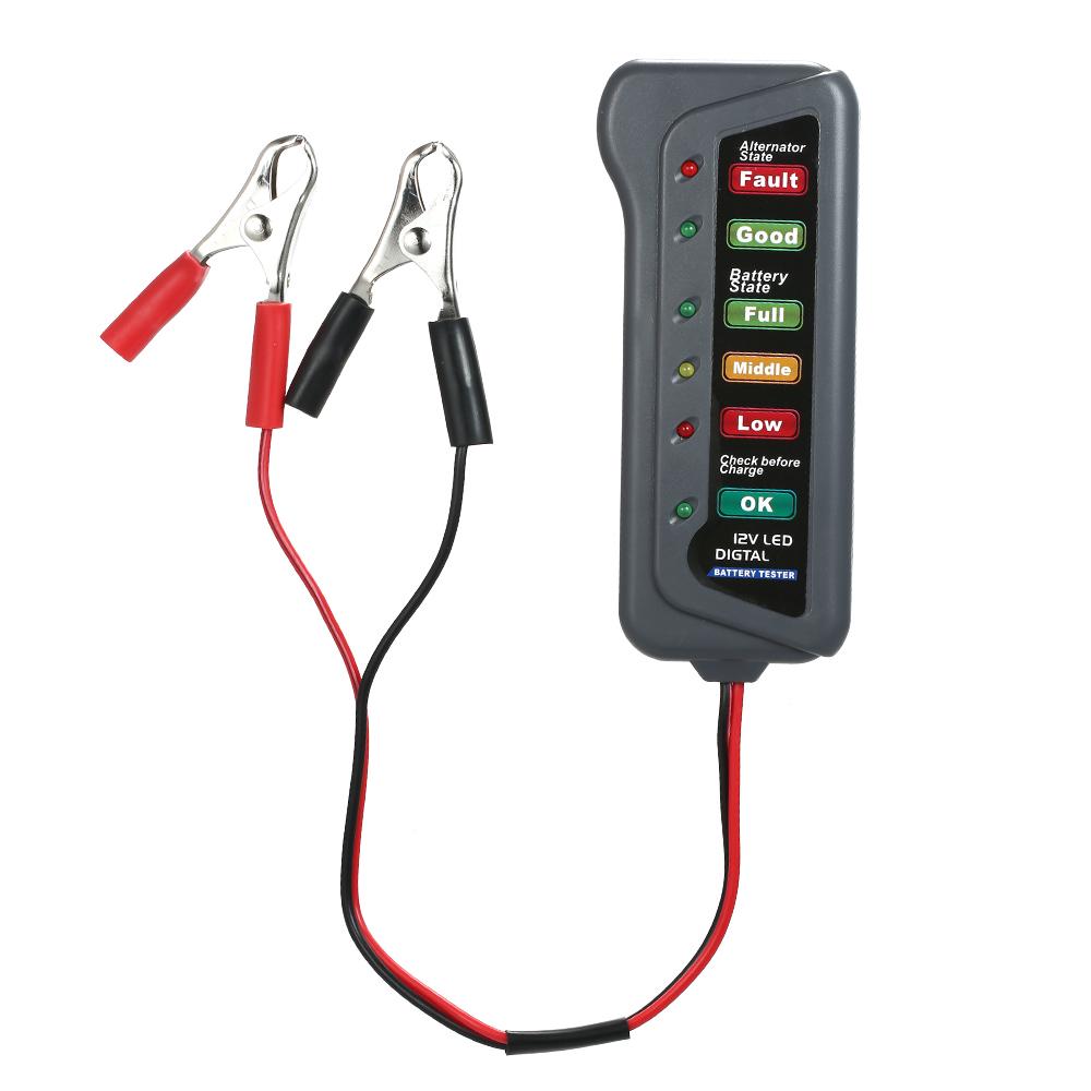6 LED Display Digital Battery Alternator Tester Battery Tester Battery Level Monitor For Car Motorcycle Trucks 12V