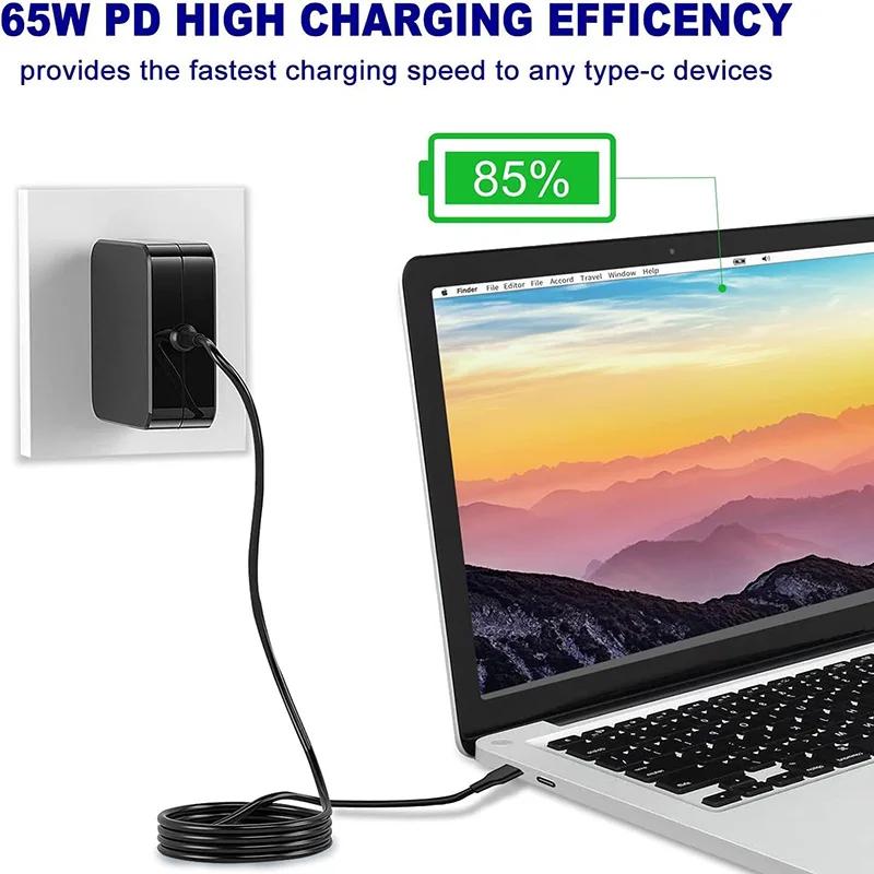 Square Type-C Power Adapter 65W PD Wall Fast Charger for Type C Laptop Compatible with 20V 3.25A Power Supply Laptop Charger