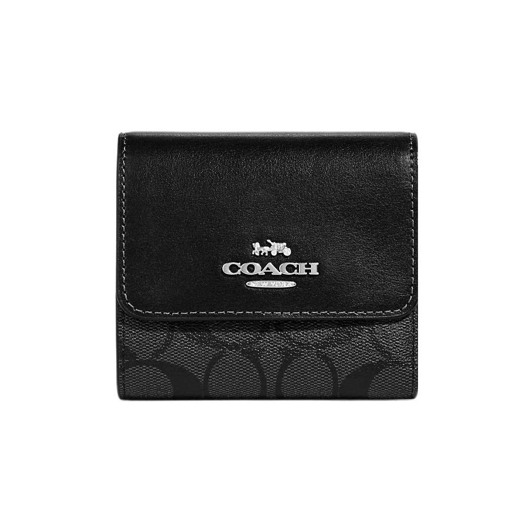 Coach Trifold Wallet 11 Classic Monogram Coated Canvas With Smooth Leather Card Holder Men Wallets Black CE930-SVTSQ Gift Box Set (Basic Set+Black Box)