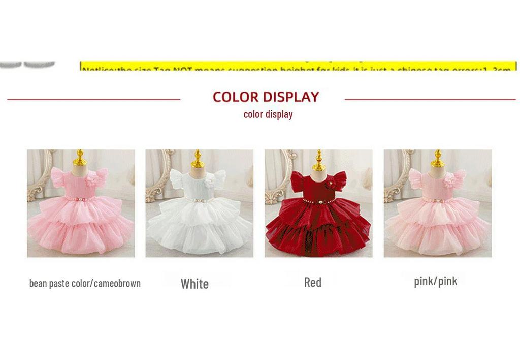 Frühlings-/Sommer-Festkleid für Kinder mit Perlen & 3D-Blumen - Kleinkind & Kleinkind