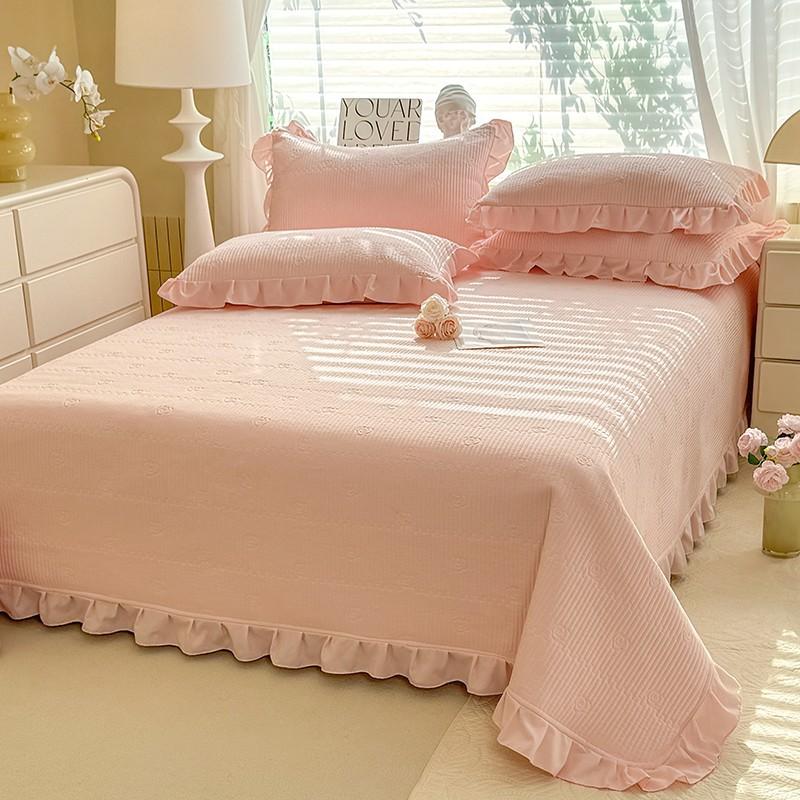 Solid color padded bed cover single piece four-season universal tatami bed sheet three-piece set padded cotton seam non-slip thickened kang cover