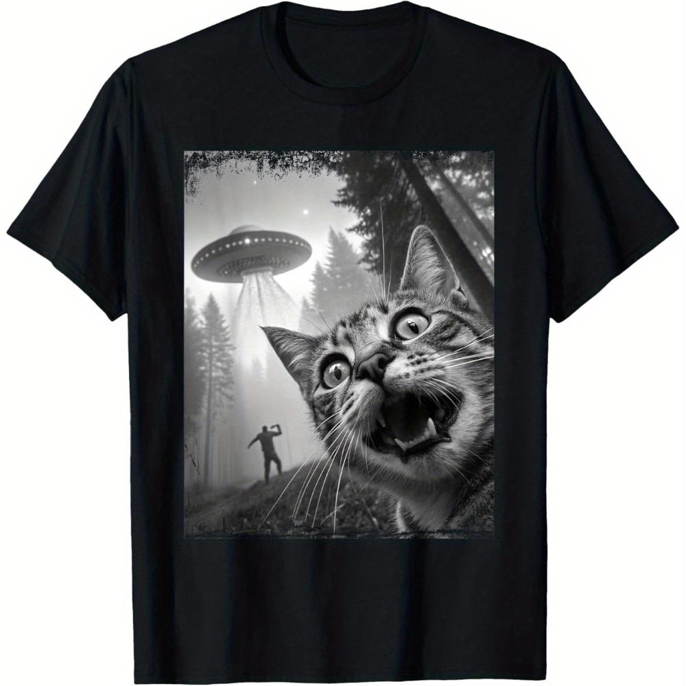 2026 Summer New Design Cat Pattern Textured HighQuality Fashion Comfortable Mens Printed Roundneck TShirt S