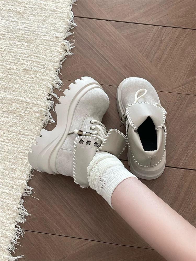 British-Style Petite Platform Martin Boots - Women's Vintage Autumn Short Boots with Height-Enhancing Slimming Effect