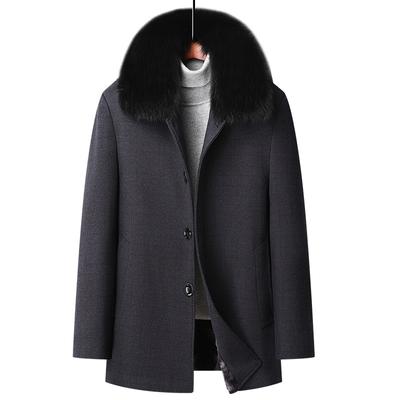 Winter Neuer mittellanger Wollmantel für Männer mittleren und höheren Alters, plus Samt und verdickte Papa-Kleidung, Warme Wollmanteljacke für Männer