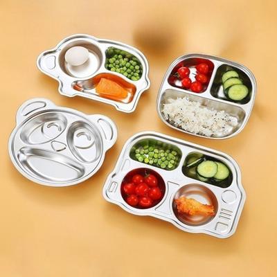 Stainless Steel Dinner Plate for Kids Cartoon Design Divided Tray Food-Grade Safe Durable Children Compartment Serving Snack Dishes