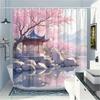 Zen Garden with Pagoda and Cherry Blossoms Shower Curtain - Water-Resistant, Easy to Clean, Adds a Peaceful and Oriental