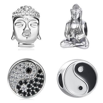Colgante de plata fina S925 con forma de Tai Chi chino, cuentas para hacer tú mismo, compatible con pulseras originales, collares, joyas, dijes con forma de Buda