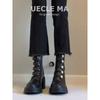 Cowhide version~ Badge small gold buckle boots Martin boots women's British 2025 new thick heel thin boots high heel short boots