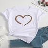 2025 New Women's Pure Cotton Printed T-shirt with Leopard Print Heart A Popular Style for Beach Travel and Parties