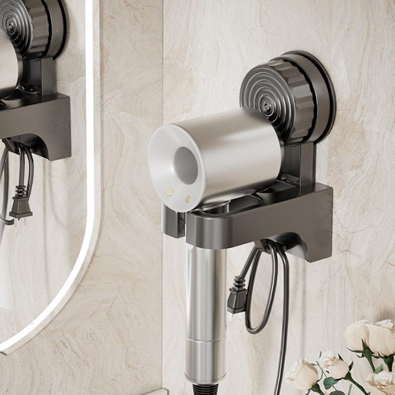 Plastic Suction Cup Hair Dryer Holder Wall Mounted Reusable Hair Dryer Storage Rack Punch-Free Space Saving