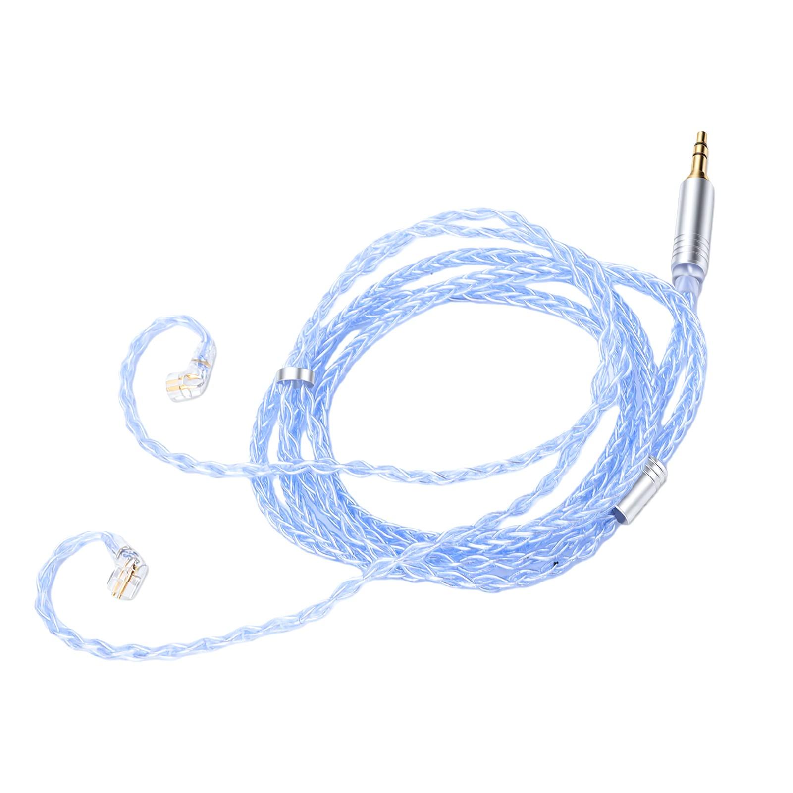 Câble d'écouteurs 8 brins Compatible avec KZ ZNS ZSN PRO EDX Prise jack 3,5 mm Câble d'extension pour écouteurs intra-auriculaires Bleu