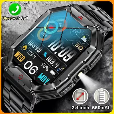 2025 New 1ATM Waterproof Outdoor Military Smartwatch Men 650mAh Large Battery Compass Motion Tracking Bluetooth Call Smart Watch Men