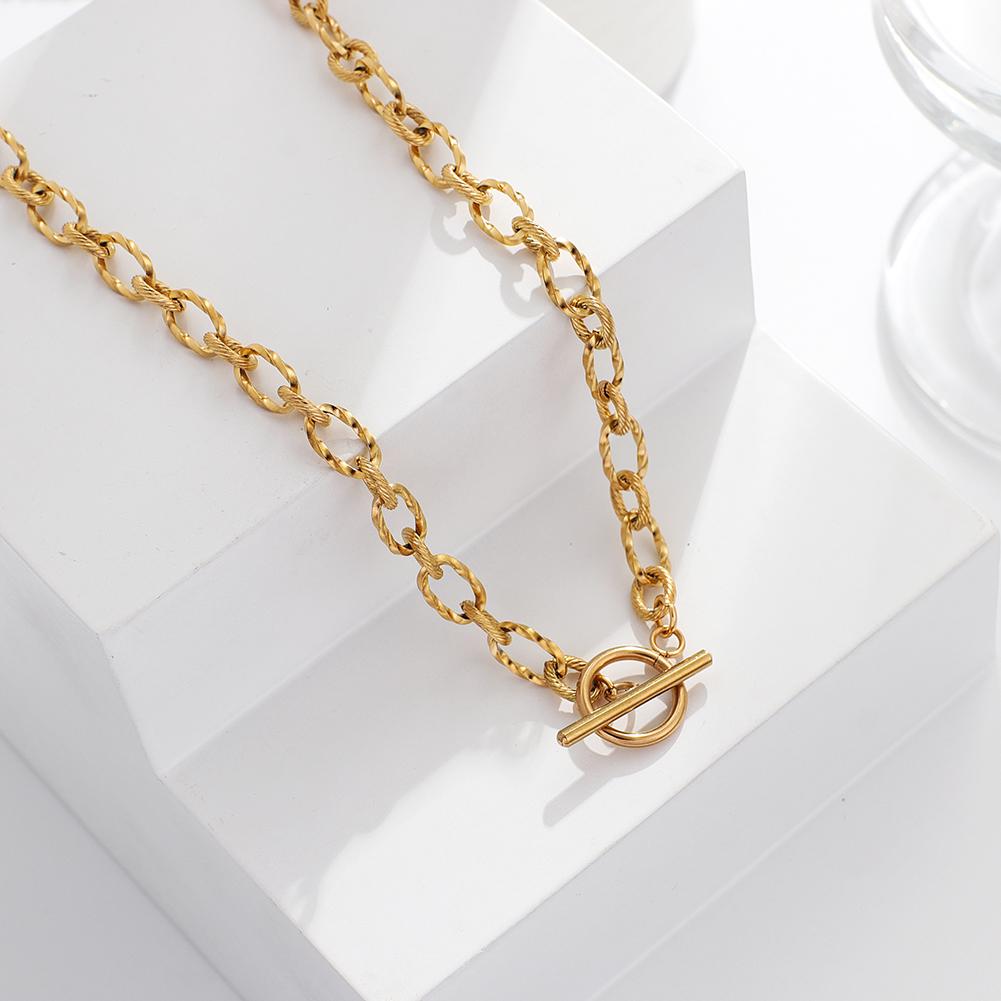Trendy Fashion Short Necklace for Women Chunky Beaded Stainless Steel Chain With Gold Plating Pearl Set Necklace 16inches(40.64cm)