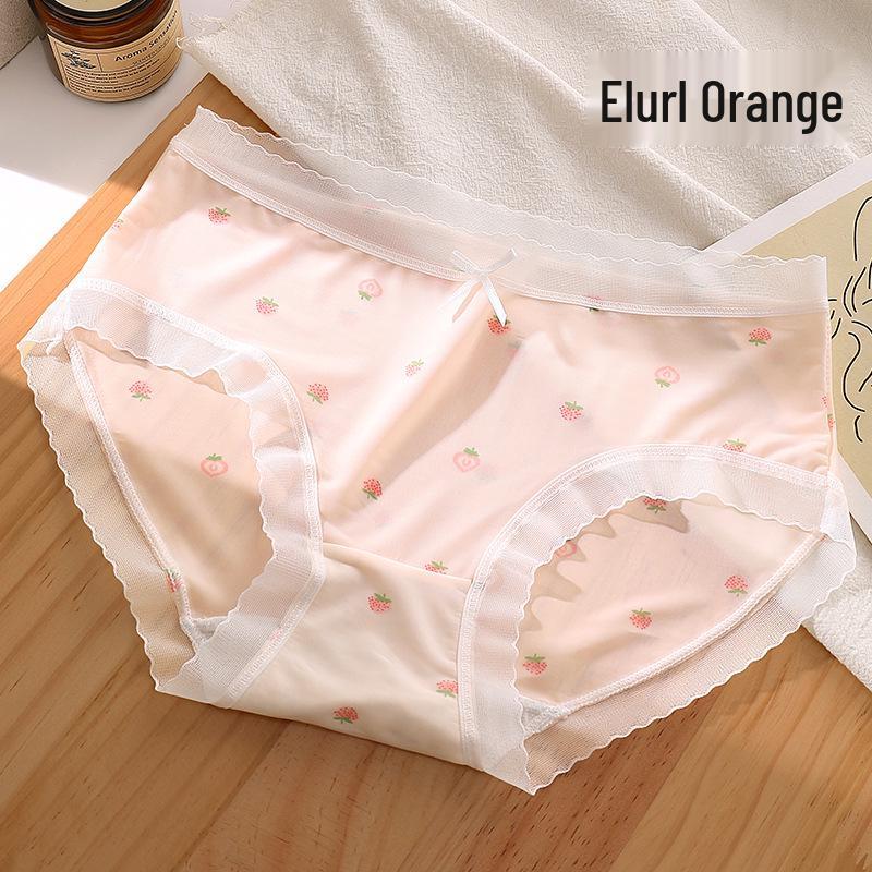 Sweet Strawberry Print Lace Trim Seamless Teen Girl Panties - Comfortable, Breathable, Mid-Waist Briefs