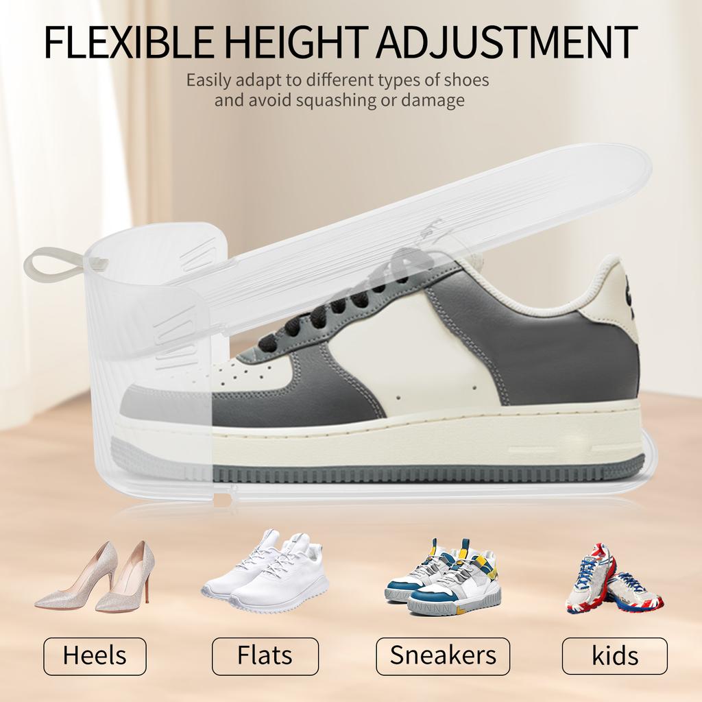 8Pcs Adjustable Shoe Stacker Double Deck Shoe Support Slot Organizer Rack Cabinet Closet Anti Slip Stripe Shoes Display Stand